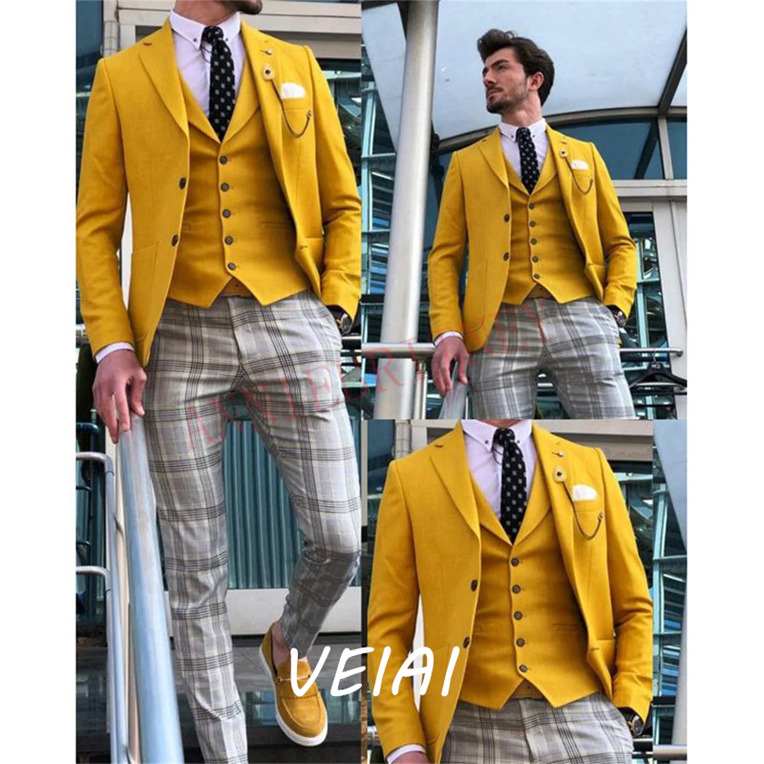 

Светло-зеленый мужской костюм по индивидуальному заказу, мужской смокинг из трех предметов, приталенный, повседневный, британский стильный костюм для мужчин, куртка, жилет с решеткой