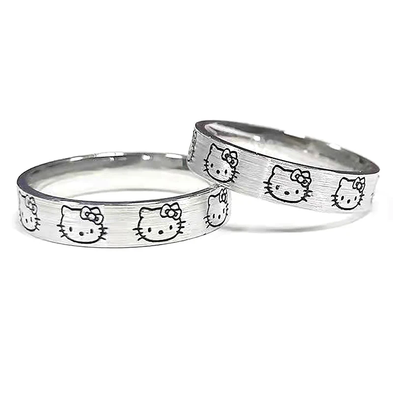 Sanrio cincin warna perak Hello Kitty, untuk anak perempuan wanita Hello Kitty aksesoris cincin jari cincin wanita cincin Kawaii