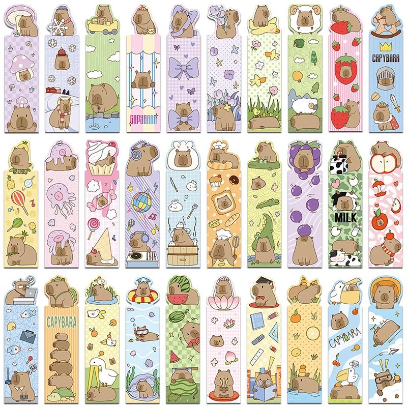 30Pcs Cartoon Cute Capybara Bookmark Creative Aesthetic Bookmark Fashion Kawaii Book Page Clips Student Stationery Gifts