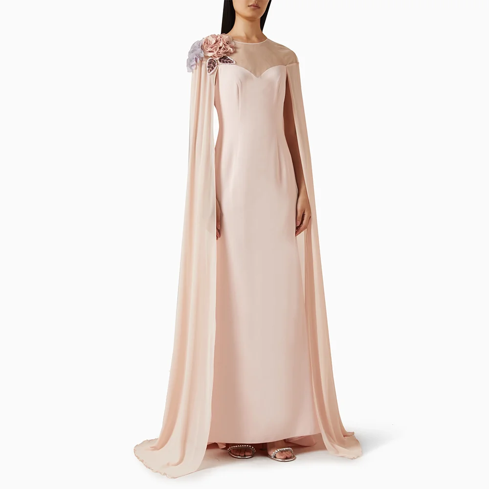 

Customized O-Neck Jersey Long Evening Dresses Elegant Formal Occasion Prom Gowns Flowers 2025 Ankle Length Prom Dresses