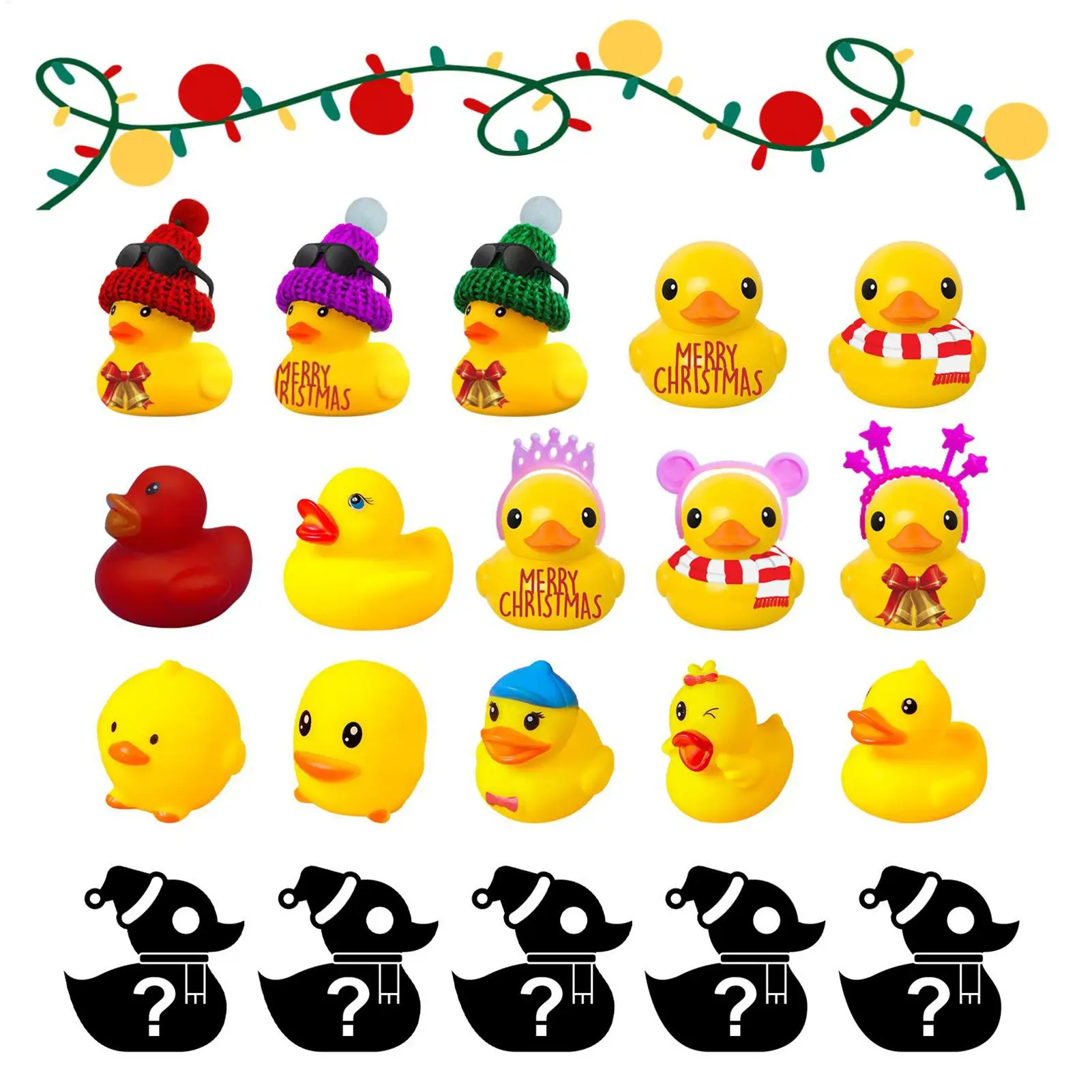 24Pcs Christmas Rubber Ducks Christmas Countdown Calendar Toy Cute Holiday Rubber Ducks Ducking for Celebration Xmas Party Favor