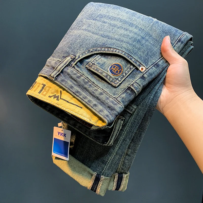 Summer Thin American Jeans Men's Trendy Retro Loose Elastic Casual Pants2024New Straight Trousers