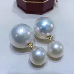 HUGE AAAA 12-13mm 9-10mm Round Natural South Sea White Pearl Earring 925s