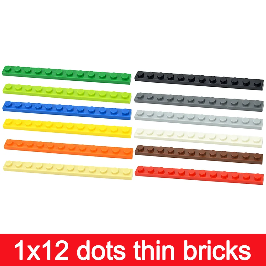 20Pcs MOC Thin Bricks 60479 Plate 1 X 12 Dot Model Building Blocks Bulk Colorful Parts DIY Educational Technical Classic Kid Toy