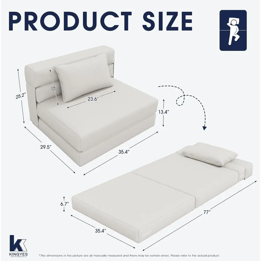 3-in-1 oldable Chair Bed, olding Sleeper Chair with Back Cushion, Convertible Soa Bed or Adults, Cream Beige