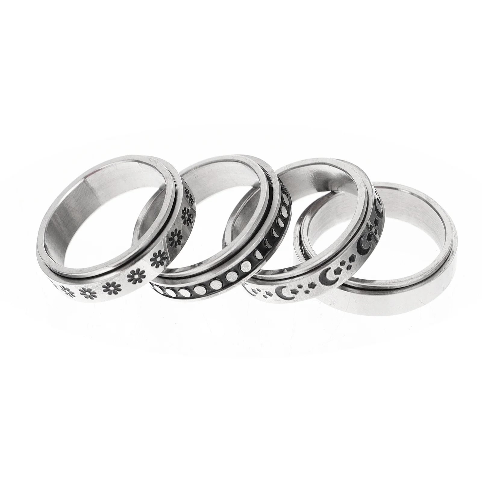 4pcs Titanium Steel Rotating Rings Unisex Fidget Bands For Men Women Fashion Stress Relieving Ring Jewelry Gift