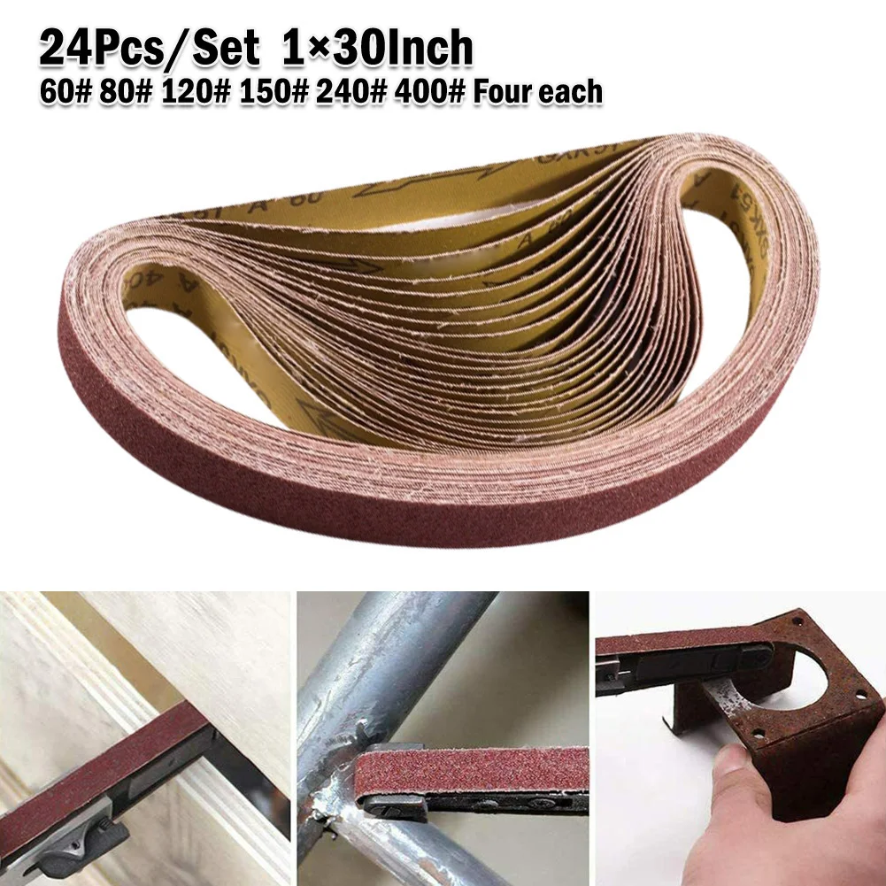 24pcs Woodworking Tools Sandpaper Sanding Belts 60 80 120 150 240 400 Grit Aluminum Oxide For 25x762mm Sanders