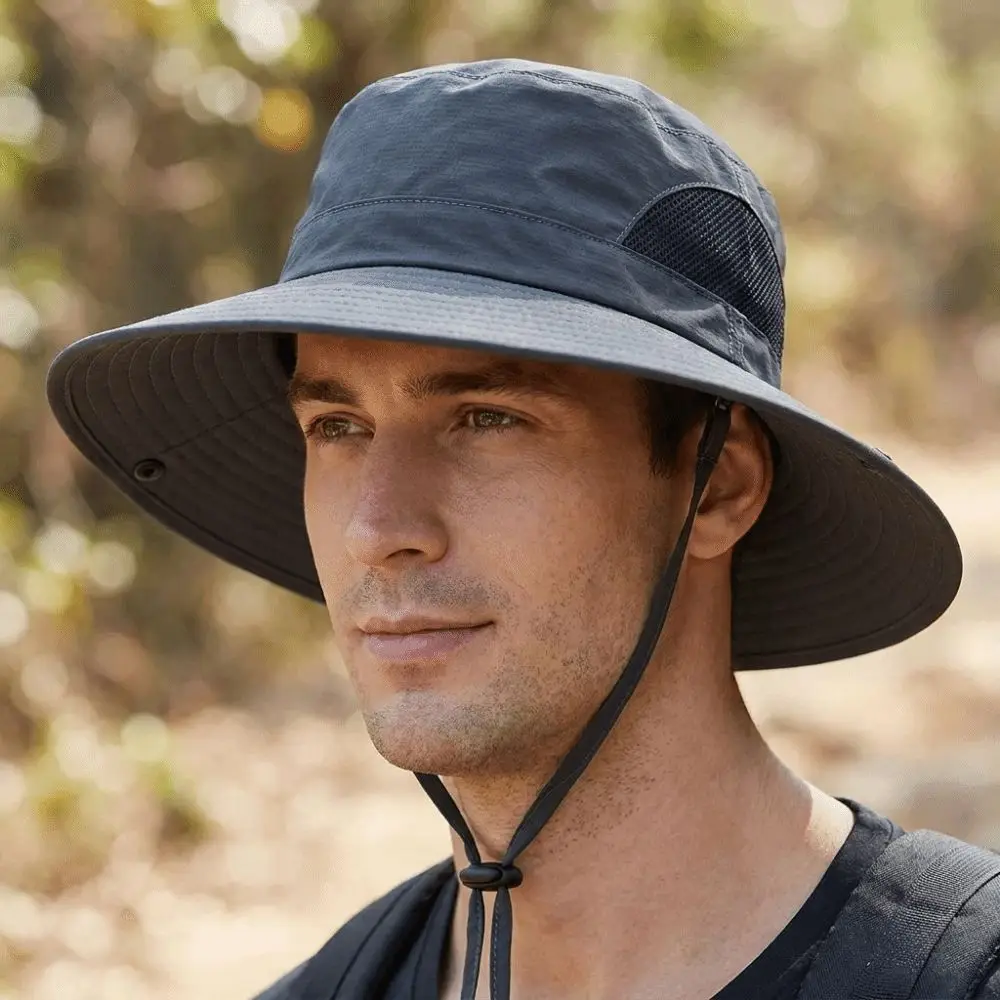 Summer Foldable Large Brim Sun Hat Polyester Solid Color Fisherman Hat Shade Cap Breathable Fishing Hat Outdoor