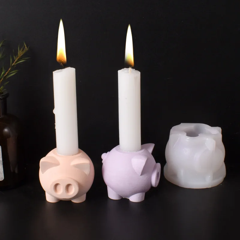 Nuevo molde para decoración del hogar, portavelas de cerdito, moldes de nariz grande, portavelas de cerdo, portabebés bonito, adorno de yeso, molde de silicona