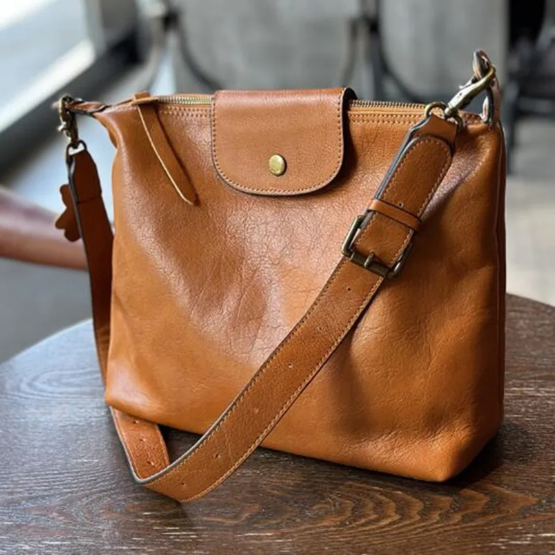 Renovate Vintage torba damska ze skóry bydlęcej garbowanej roślinnie Skórzana torba na jedno ramię crossbody na co dzień o dużej pojemności