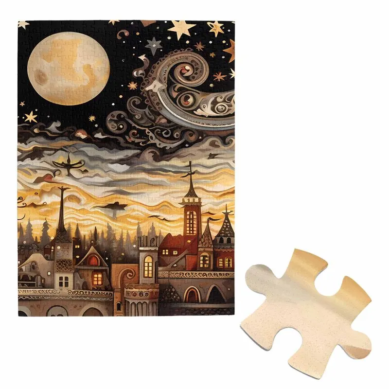 

Пазл для взрослых, 500 шт., фэнтезийный город под полнолуние, звездное небо, химерная архитектура, лучший подарок на день рождения
