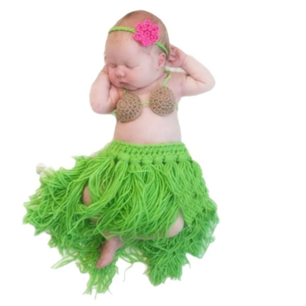 Newborn Photography Knitted Baby Grass Skirt Costume - Adorable Infant Photo Prop Set