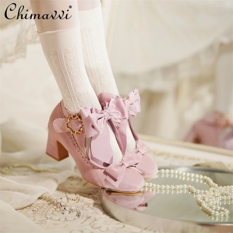 

Original Lolita High Heels 2025 Autumn New Ladies Elegant Suede Platform Shoes Ballet Style Women's Sweet Mary Janes Shoes