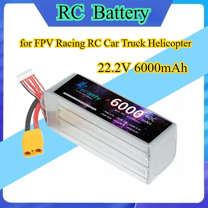 

6S 22.2V 6000mAh 60C Lipo Battery XT60/XT90/TRX/EC5 for FPV Racing RC Car Truck Helicopter