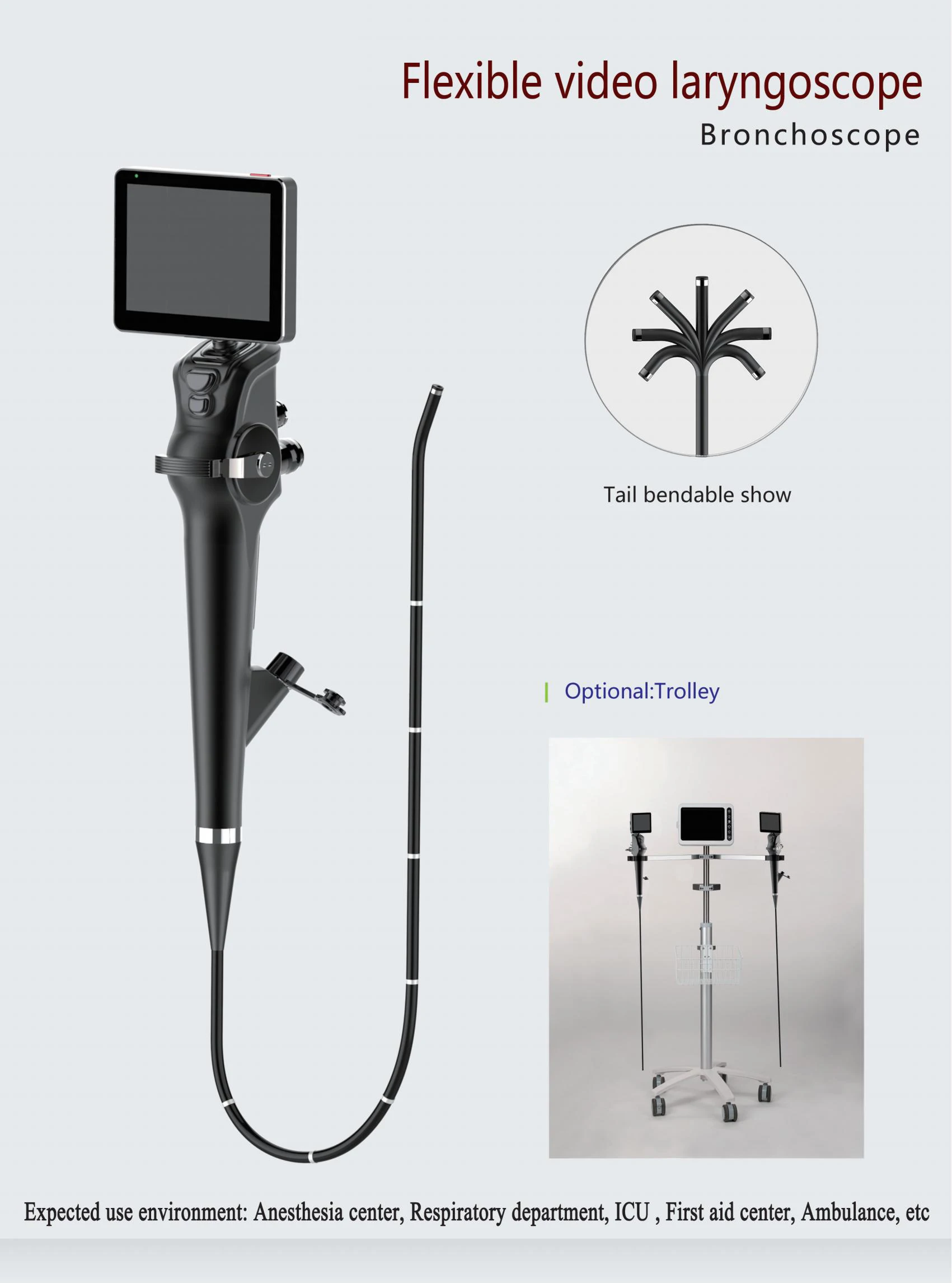 Potable Video Bronchoscope Flexible Video Laryngoscope ENT Flexible Endoscope Medical Video Laryngoscope Bronchoscope bending