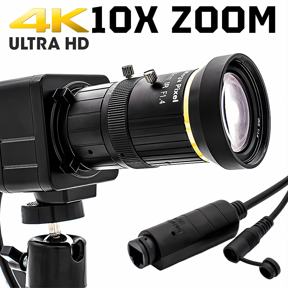 Cámara IP 4K POE IMX415 CMOS 3,6-10mm 5-50mm 8MP lente Varifocal caja de Metal soporte RTSP Onvif H.265 protección de seguridad cámara web HD