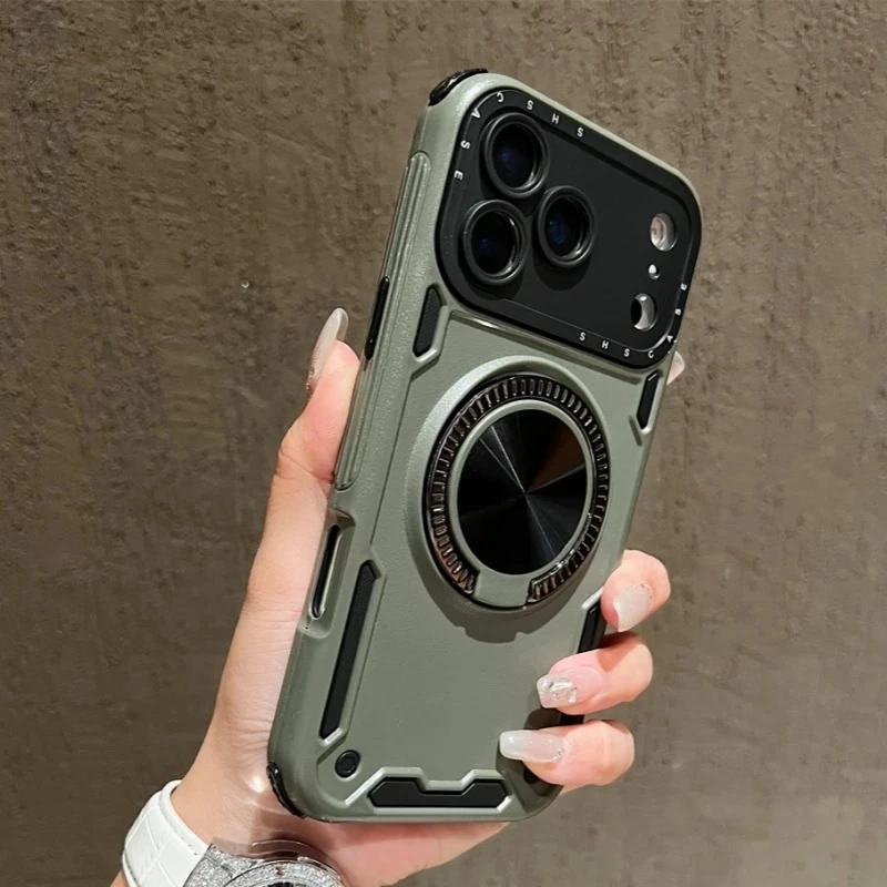 

Чехол для телефона с магнитной броней и подставкой для iPhone 17, 16, Plus, 15, 14, 11, 12, 13 Pro Max, чехол с вращающейся подставкой Magsafe, матовый чехол