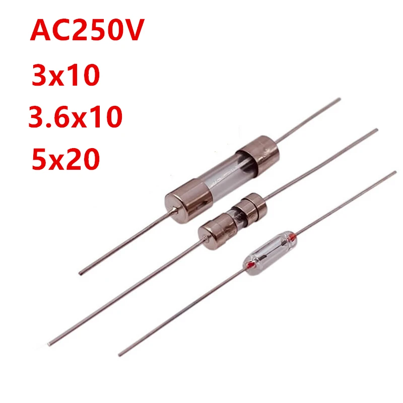 10 PCS in-line glass tube One-Time fuse 100MA 200MA 15A 20A 25A 30A 250V household appliance power fuse with pin ceramic fuse