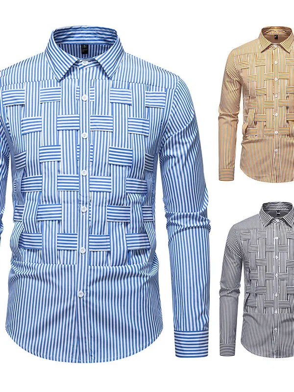 

Woven Checkered Shirt Striped Knitted Casual Style Long Sleeve Breathable Organic Cotton Polyester Blend Men's Fashion Citywalk