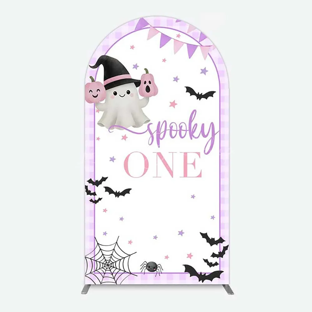 Funda de fondo de un arco púrpura Boo Spooky para el primer cumpleaños, tema de murciélago de telaraña de Halloween para niña y niño, accesorio para fotografía de fiesta