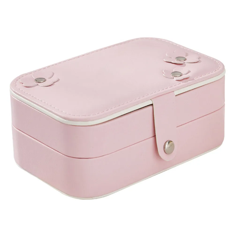 

Double Layer Jewelry Box Mini PU Retro Style Portable Organizer for Necklace Bracelet Ring Earrings Storage Gift for Her Pink