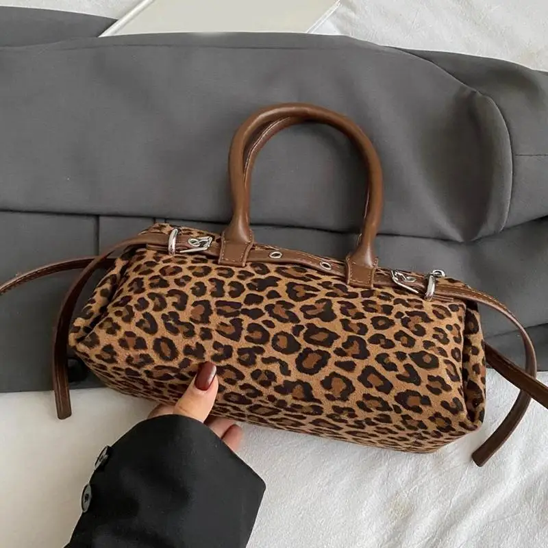 Roomy Leopards Pattern Evening Bag Soft Suedes Shoulder Bag Travel Work Essential 