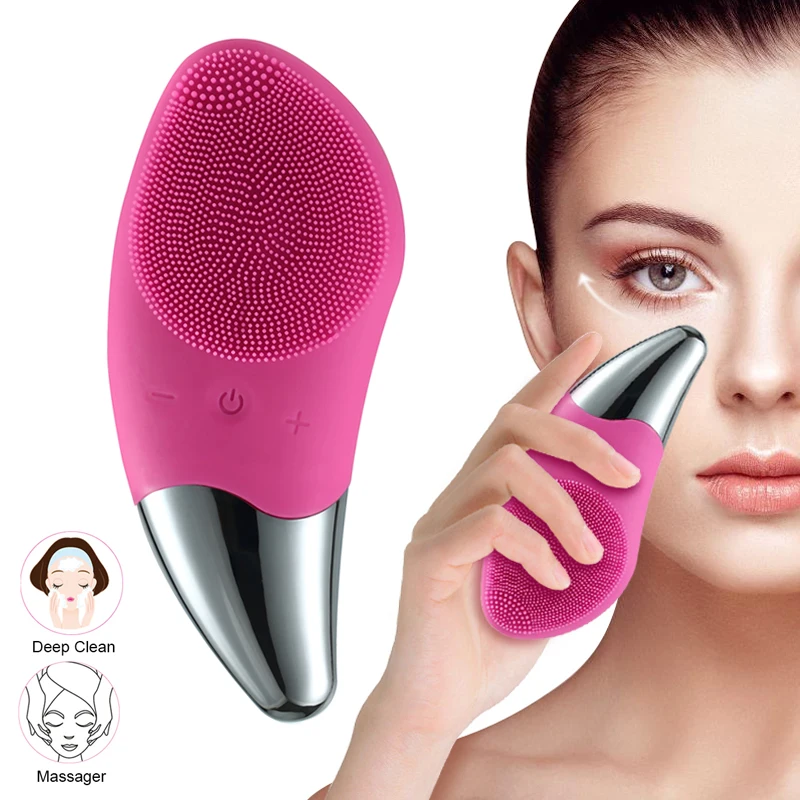 Electric Facial Cleansing Brush Deep Cleaning Face Ultrasonic Silicone Beauty Eye Massage Face Cleansing Instrument USB Charger