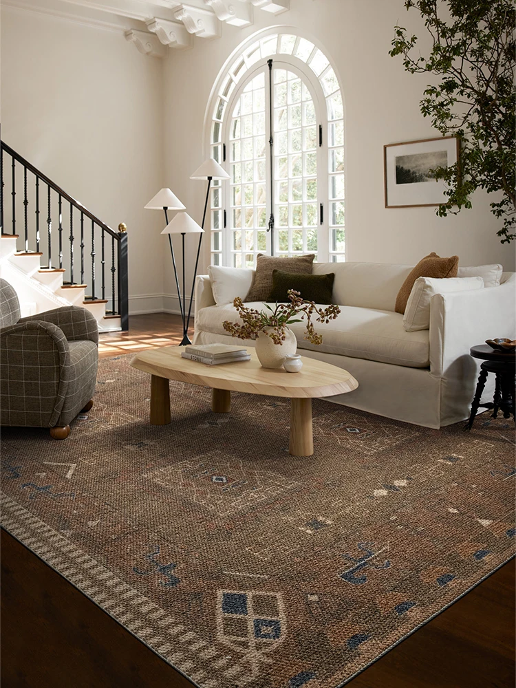 Vintage Bohemian Style Wool Living Room Carpet Modern American Style Woven Large Rug Luxury Thick Large Home Floor Mat Retro Rug