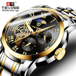 Tevise Watch For Men  Mechanical Automatic Tourbillon Stainless Steel Band 3ATM Waterproof wristwatch Business 9005B