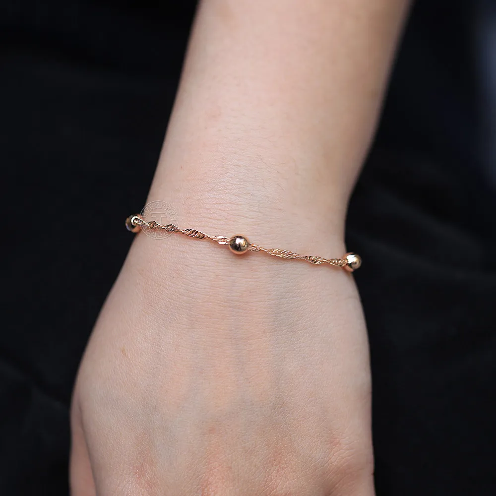 585 Rose Gold Color Bracelet Link Chain for Women Girl Wristband Wedding Jewelry Clearance Low Price CB56