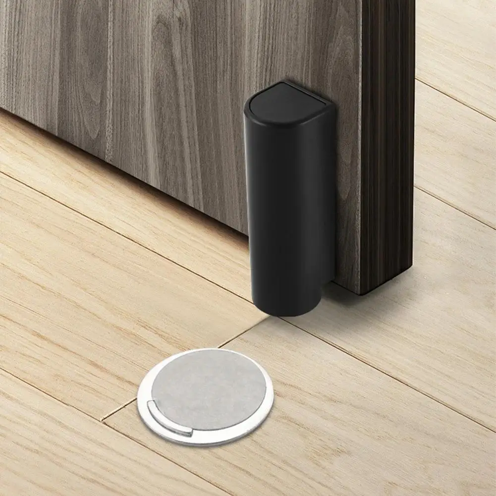 Heavy Duty Magnetic Door Stopper Stainless Steel Doorstop Black Without Punching Door