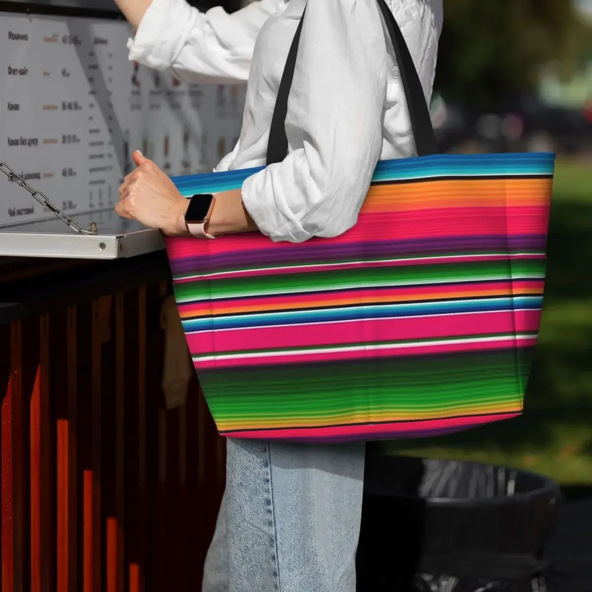 

Mexican Blanket Striped Fiesta Serape Beach Tote Bag Sport Gym Yoga Duffle Large Tote Bag Women Travel Bag Fitness bag