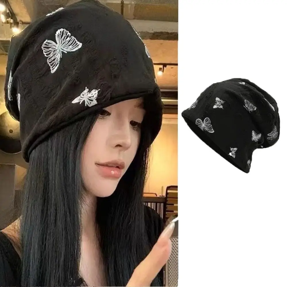 

Fashion Holes Butterfly Print Beanies Thickened Coldproof Fleece Beanies High Quality Hip Hop Pullover Hat Outdoor