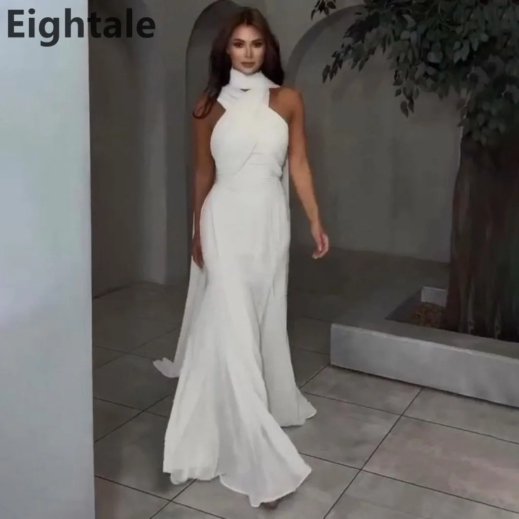 

Eightale 2025 White Mermaid Chiffon Maxi Evening Dress With Wrap Saudi Arabic Prom Dress Dubai Party Gown Customized Abendkleid