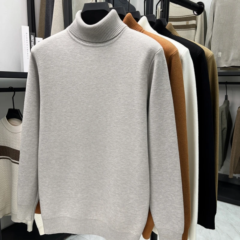 

Thiened Fce High Collar Men's Knitwear Turn-down Collar Warm Inner Wear Autumn Winter Color Versatile Long Sve ...