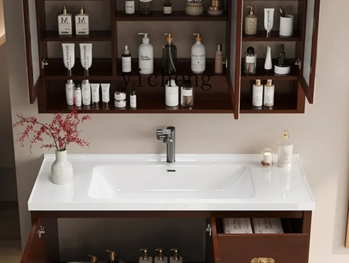 

1 New Chinese Style Bathroom Cabinet Combination Oak Solid Wood Washbasin Bathroom Table