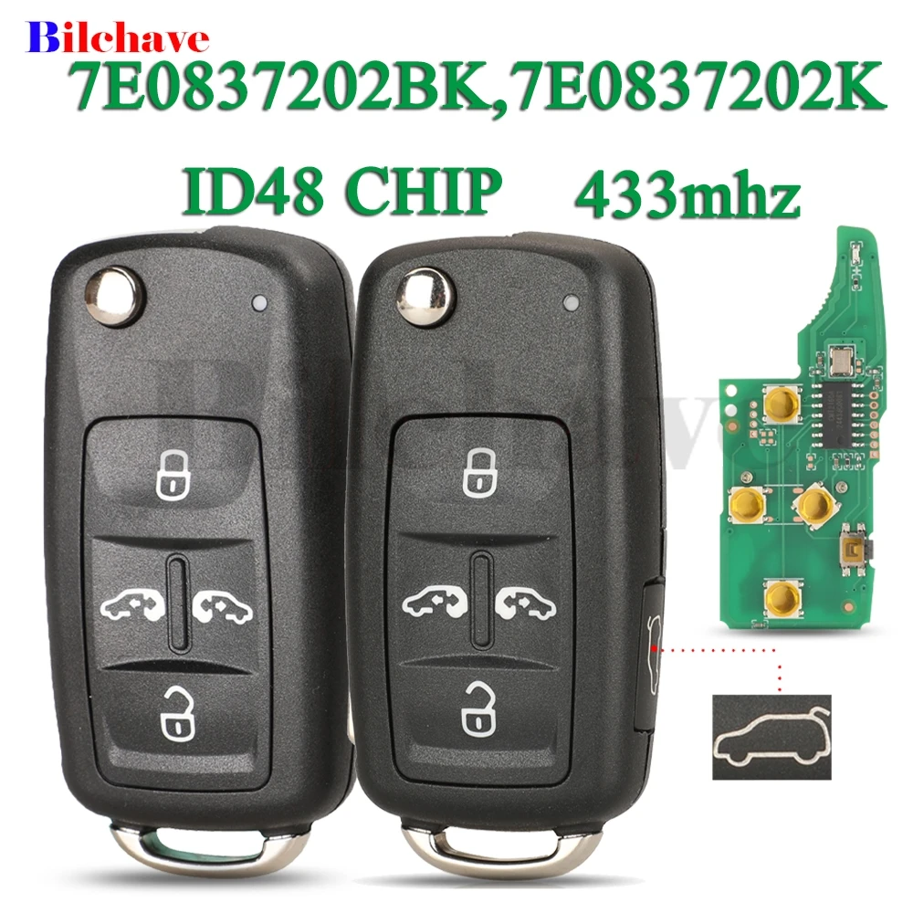jingyuqin 7E0837202BK / 202K For Volkswagen VW Sharan Multivan Caravelle Transporter Caddy Remote Car Key Fob MQB48 Chip 433MHz