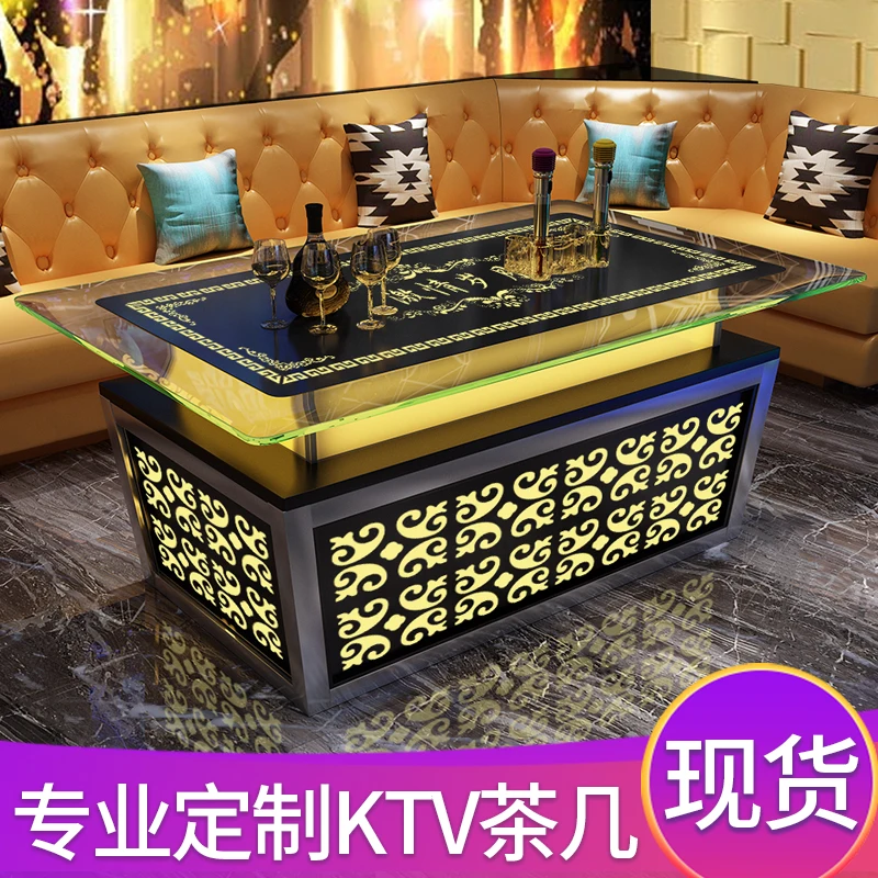 

2021 new KTV coffee table high-end clubhouse luminous glass table colorful lights wine bar