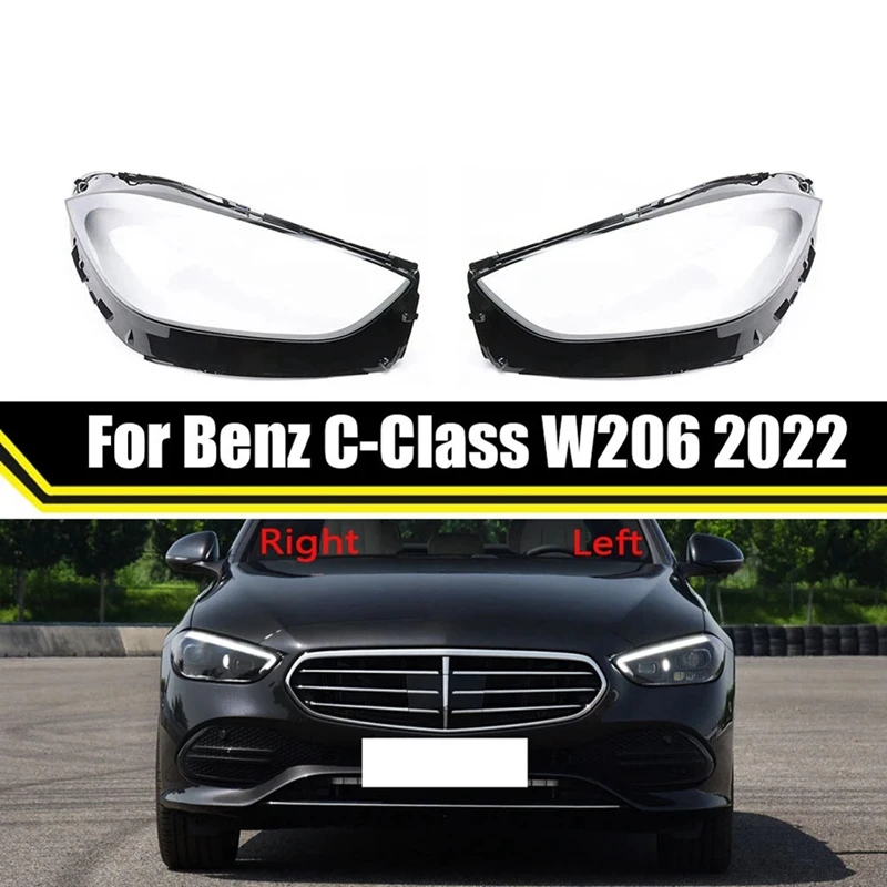 1 Pair Car Front Headlight Cover Lampshade Glass Lens Shell For Mercedes-Benz C-Class W206 2021 2022 L+R