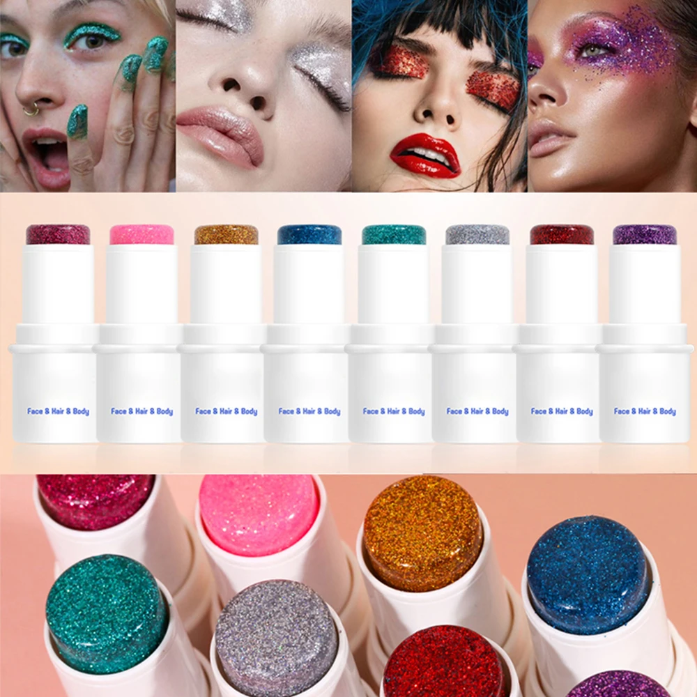 

8pcs Body Glitter Stick Chunky Glitter Bar Makeup Sparkling Holographic Mermaid Sequins Paint Waterproof Multiuse Makeup Glitter