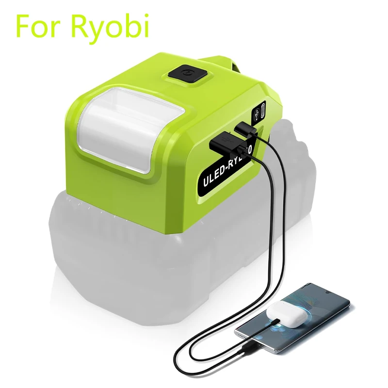 

LED work light, for Ryobi 40V battery, 5W flashlight for battery holder, power adapter with USB Type-C, suitable for outdoor use