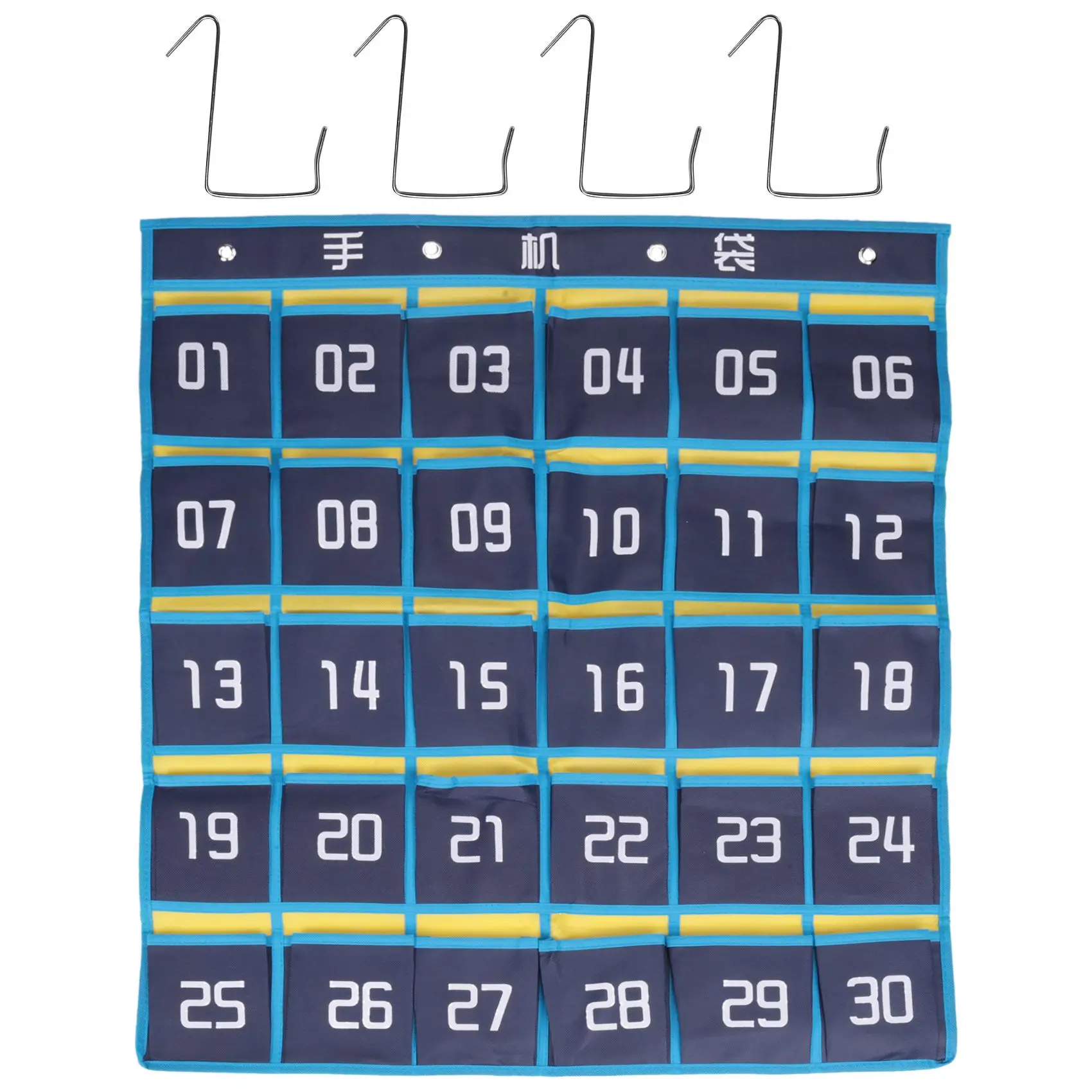 

30 Numbered Pockets Chart Cell Phone Hanging Organizer Hanging Storage Bag for Classroom Calculator Mobile Phone