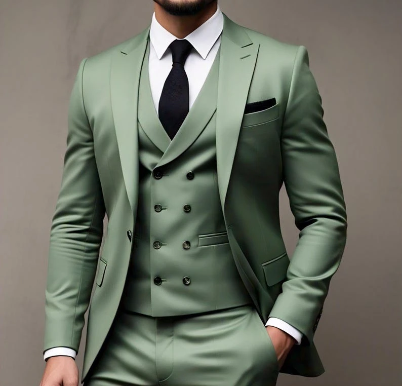 

Green 3-Piece Suit Wedding Party Suit Traje Americana Hombre