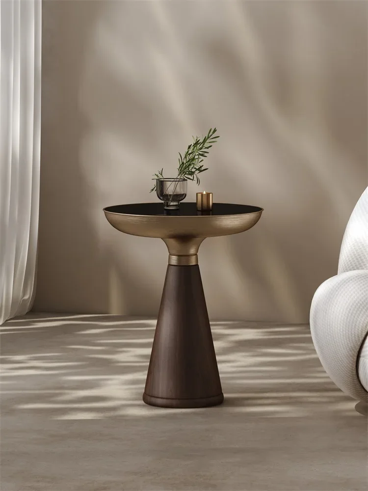 Living Room Sofa Solid Wood Tempered Glass Side Table Coffee Table Round Stainless Steel Side Table Balcony Side Tables