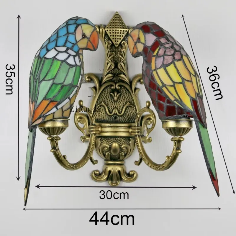 Candeeiro de parede papagaio com abajur vitral varanda quarto candeeiro de parede pássaro