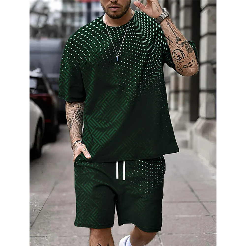 Men's Summer Shorts + Short Sleeve Suit 3D Printed Body Shirt Fashion Casual Sweatshirt Beach Vacation Jogger Shorts Set