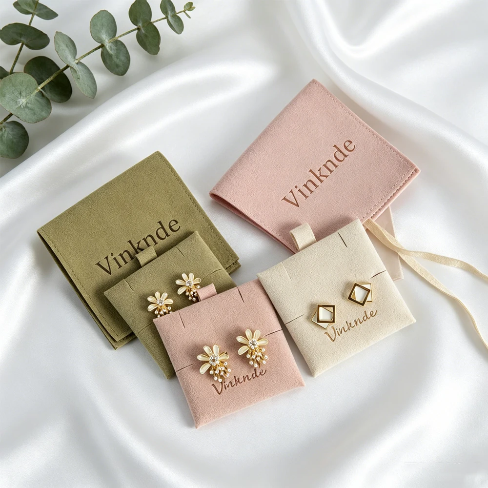 

Custom Logo Velvet Small Microfiber Jewelry Pouch DIY Earrings Rings Necklace Bracelet Key Packaging Suede Gift Bags With Card