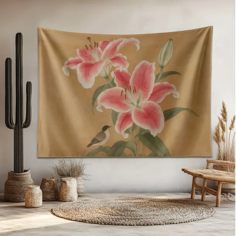 Light Luxury Elegant Plant Flower Tapestry Living Room Bedroom Tea Room Decoration Wall Hanging Polyester Fiber Home Decoration