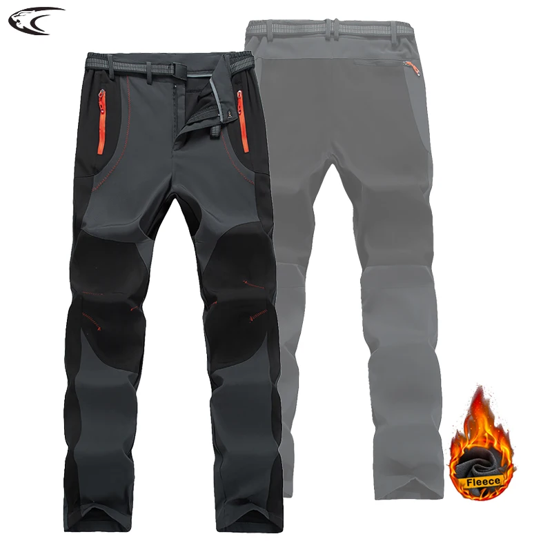 

LNGXO Men Winter Fleece Pants Warm Waterproof Hiking Pants Outdoor Camping Climbing Skiing Soft Shell Windproof Rain Trousers
