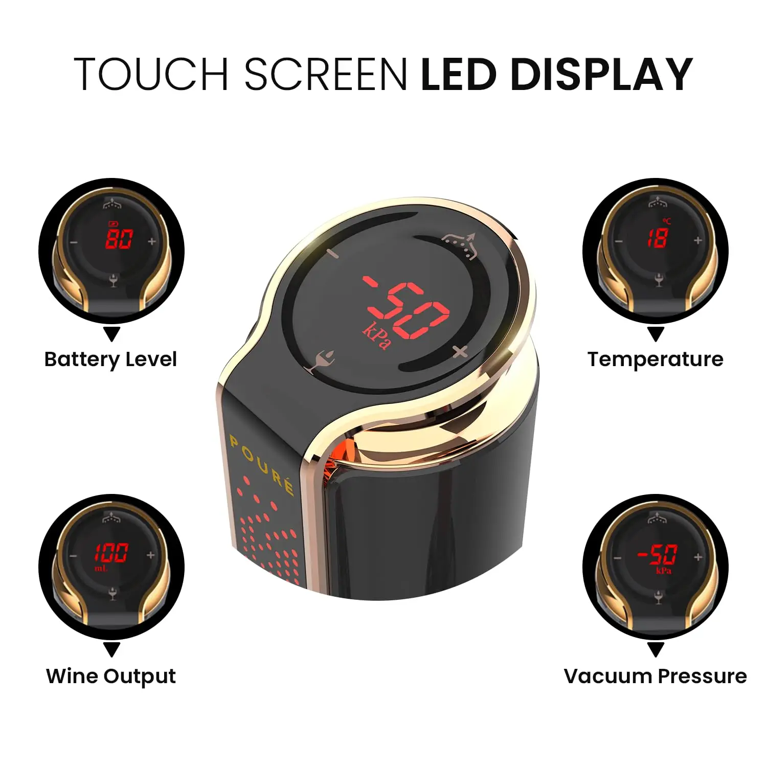 와인 디스펜서 에어레이터 및 진공 스토퍼 전기 주류 디캔터 와인 온도 모니터용 포어러 및 보존기